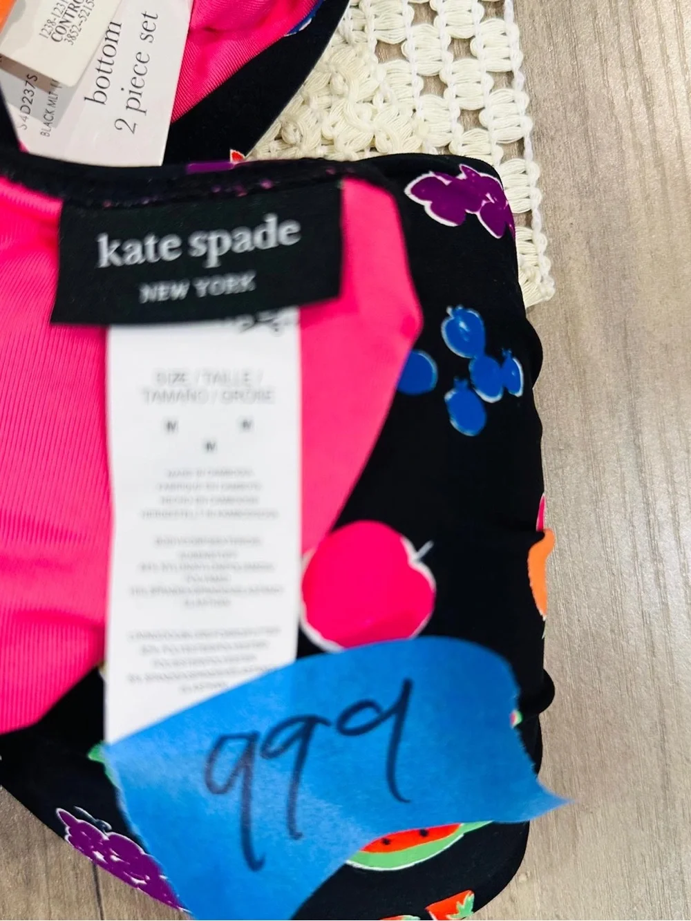 kate spade Black Bandeau Bikini with Multicolor Fruit Print size M